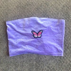 Butterfly embroidered tube top